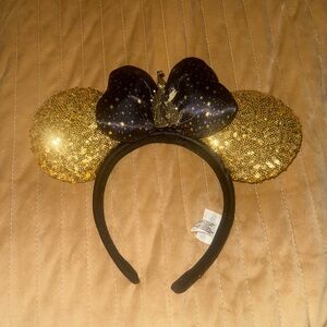 Disney Gold Sequin Ears with Black Bow Headband